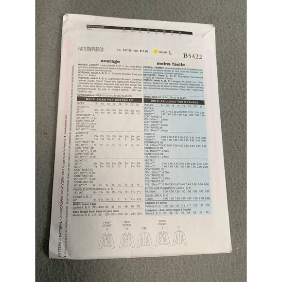 Butterick B5422 Sewing Pattern Size 8-14 Womens Jacket Uncut 2009 - Picture 2 of 2